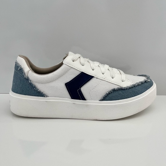 DR. SCHOLL’S Madison Lace Up Platform Sneakers in White Denim NEW - Picture 1 of 13